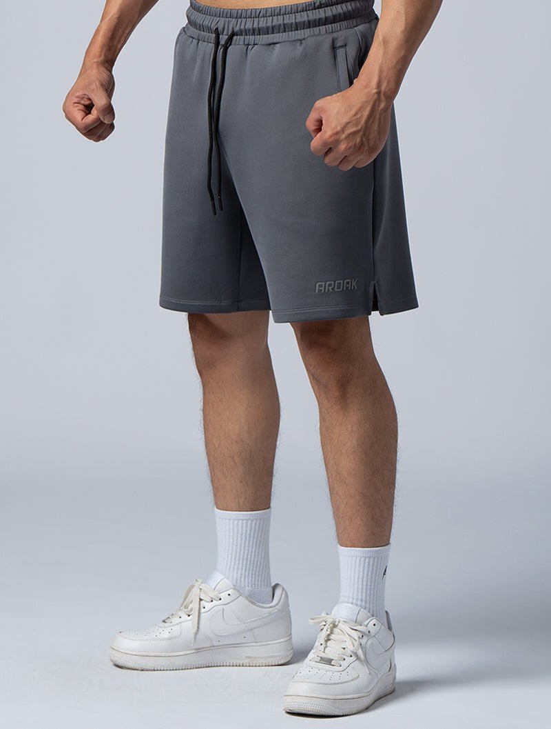 AirFlex™ 寬版機能開岔訓練短褲 (鐵灰) - AROAK 機能健身服飾 | 專為健人打造