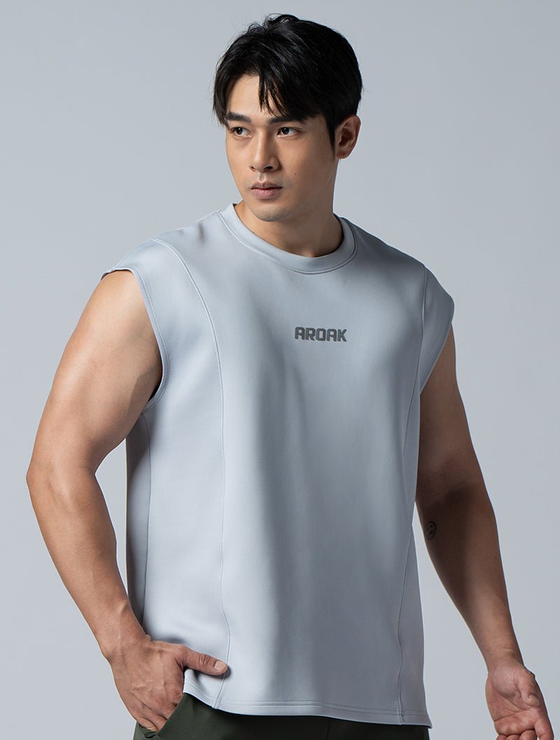 AirFlex™落肩剪接機能訓練背心 (淺灰) - AROAK 機能健身服飾 | 專為健人打造