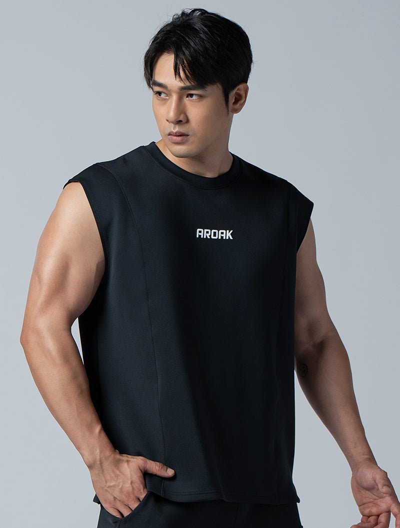 AirFlex™落肩剪接機能訓練背心 (黑) - AROAK 機能健身服飾 | 專為健人打造