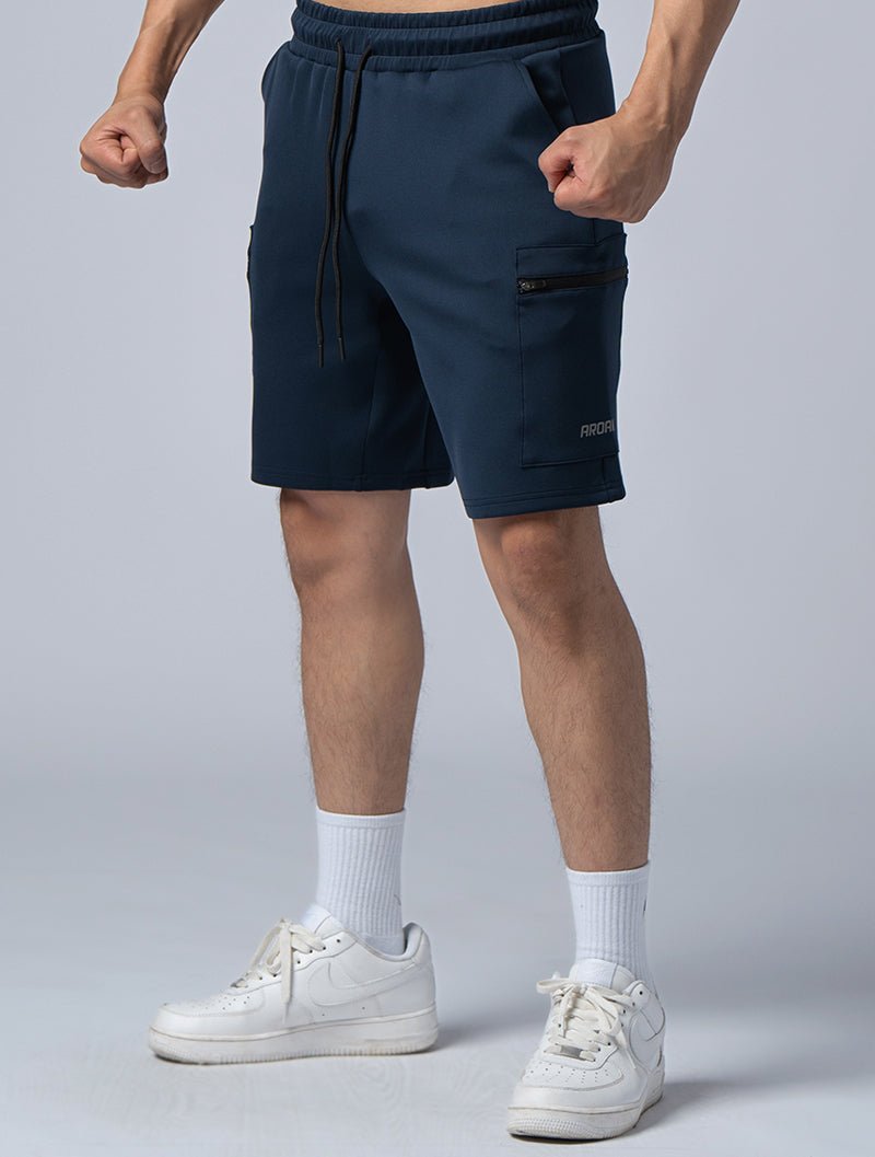 AirFlex™ 拉鍊貼袋訓練短褲 (丈青) - AROAK 機能健身服飾 | 專為健人打造