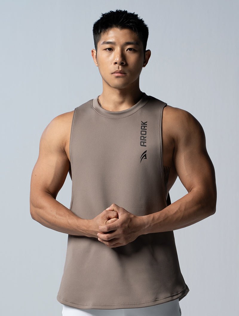 AirFlex™ 窄肩訓練背心 (卡其) - AROAK 機能健身服飾 | 專為健人打造
