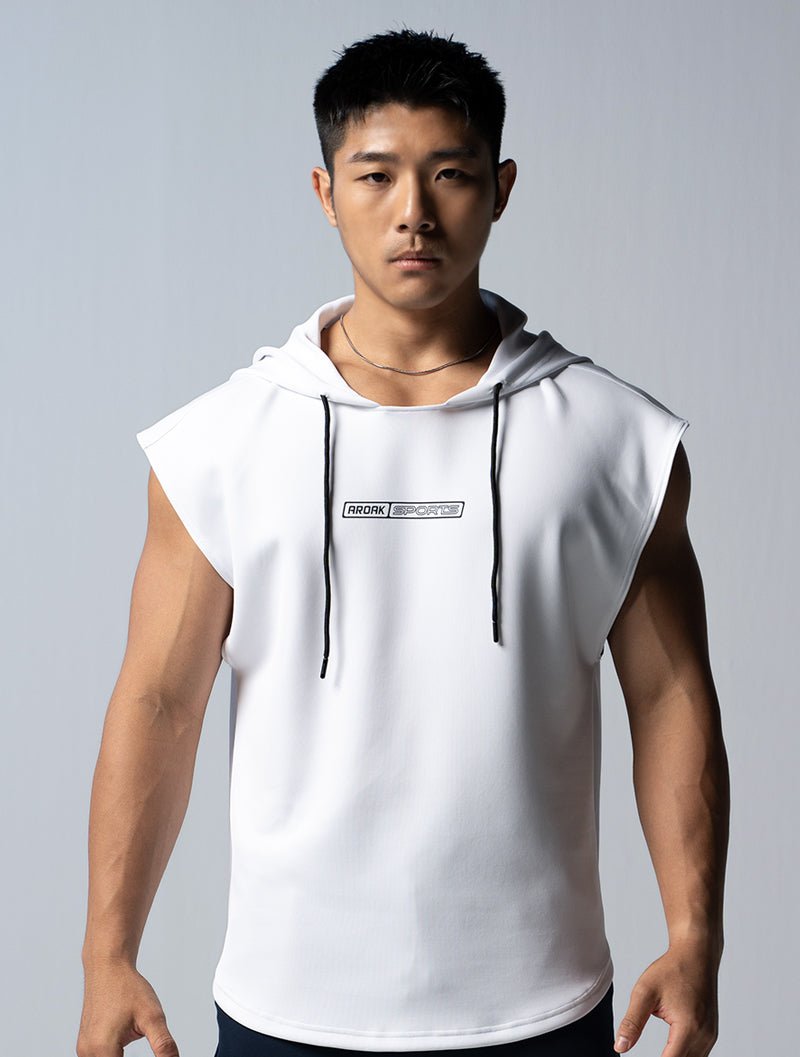 AirFlex™ 連帽寬肩背心 (白) - AROAK 機能健身服飾 | 專為健人打造