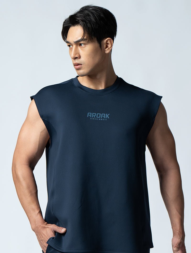 AirFlex™ 立體剪裁寬肩背心 (丈青) - AROAK 機能健身服飾 | 專為健人打造