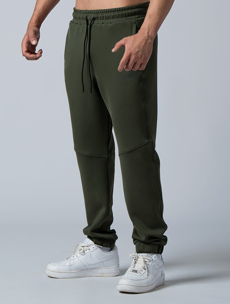 AirFlex™寬鬆剪接束口長褲 (墨綠) - AROAK 機能健身服飾 | 專為健人打造