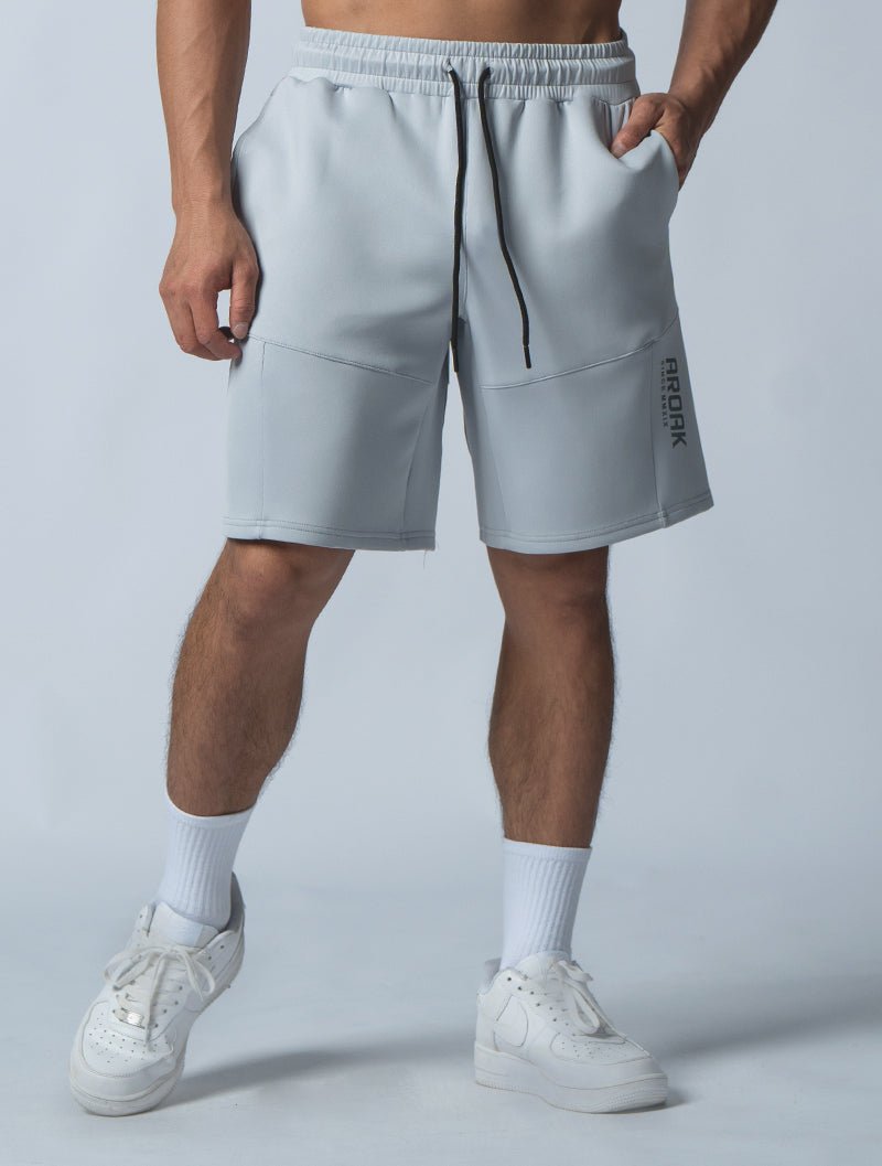 AirFlex™ 機能剪接運動短褲 (淺灰) - AROAK 機能健身服飾 | 專為健人打造