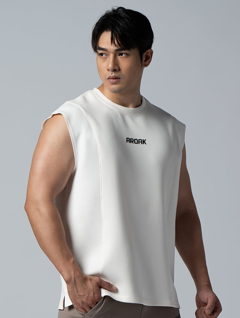 AirFlex™落肩剪接機能訓練背心 (米白) - AROAK 機能健身服飾 | 專為健人打造