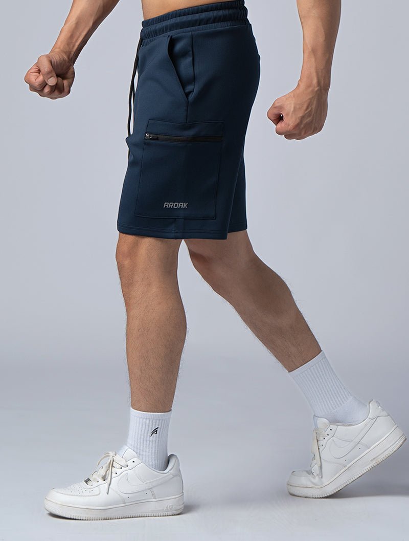 AirFlex™ 拉鍊貼袋訓練短褲 (丈青) - AROAK 機能健身服飾 | 專為健人打造