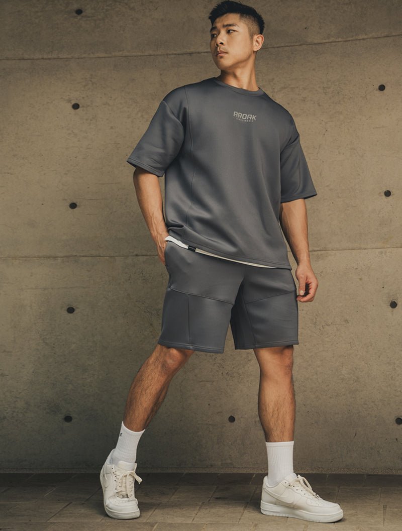 AirFlex™ 機能剪接運動短褲 (淺灰) - AROAK 機能健身服飾 | 專為健人打造