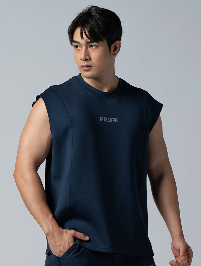 AirFlex™落肩剪接機能訓練背心 (丈青) - AROAK 機能健身服飾 | 專為健人打造
