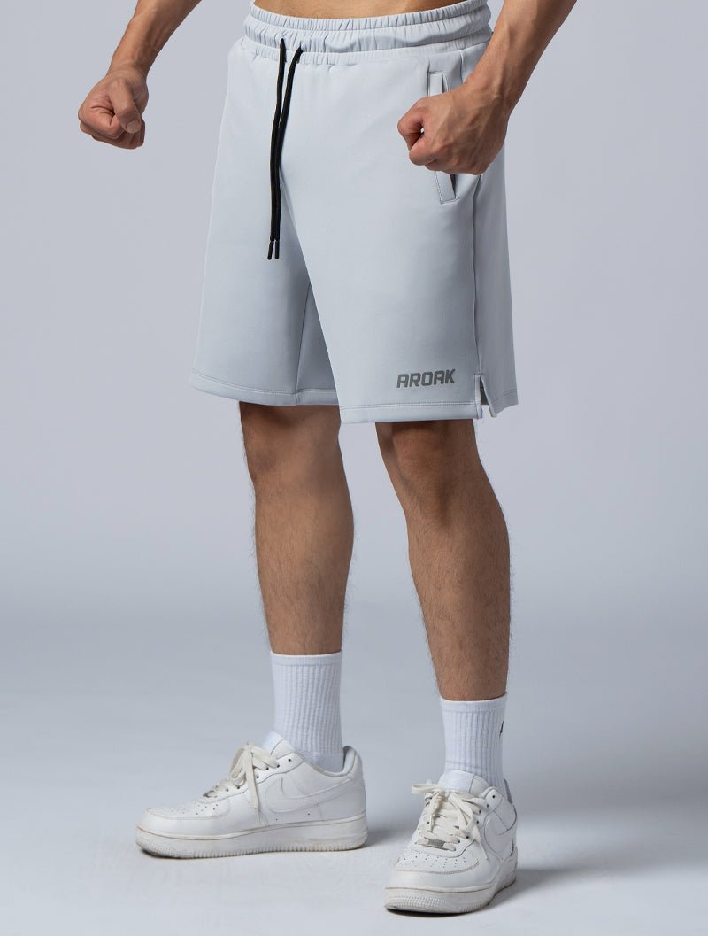 AirFlex™ 寬版機能開岔訓練短褲 (淺灰) - AROAK 機能健身服飾 | 專為健人打造