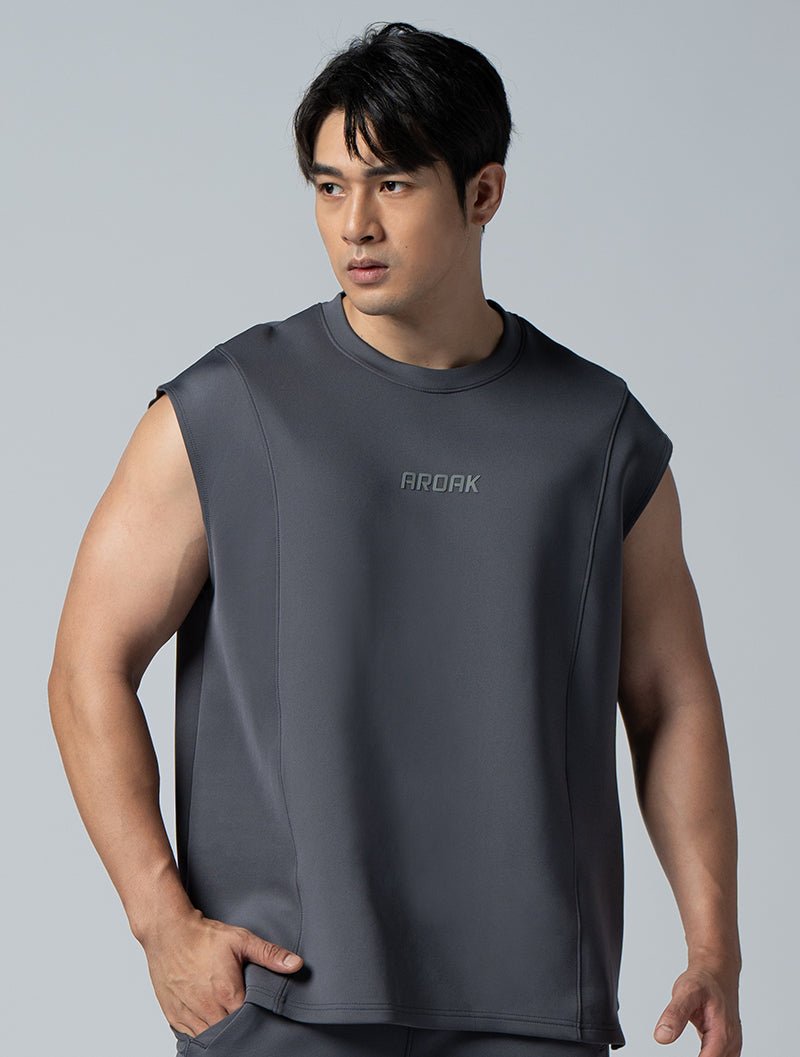AirFlex™落肩剪接機能訓練背心 (鐵灰) - AROAK 機能健身服飾 | 專為健人打造