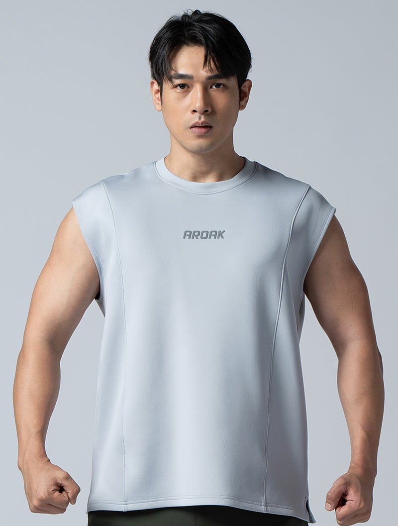 AirFlex™落肩剪接機能訓練背心 (淺灰) - AROAK 機能健身服飾 | 專為健人打造