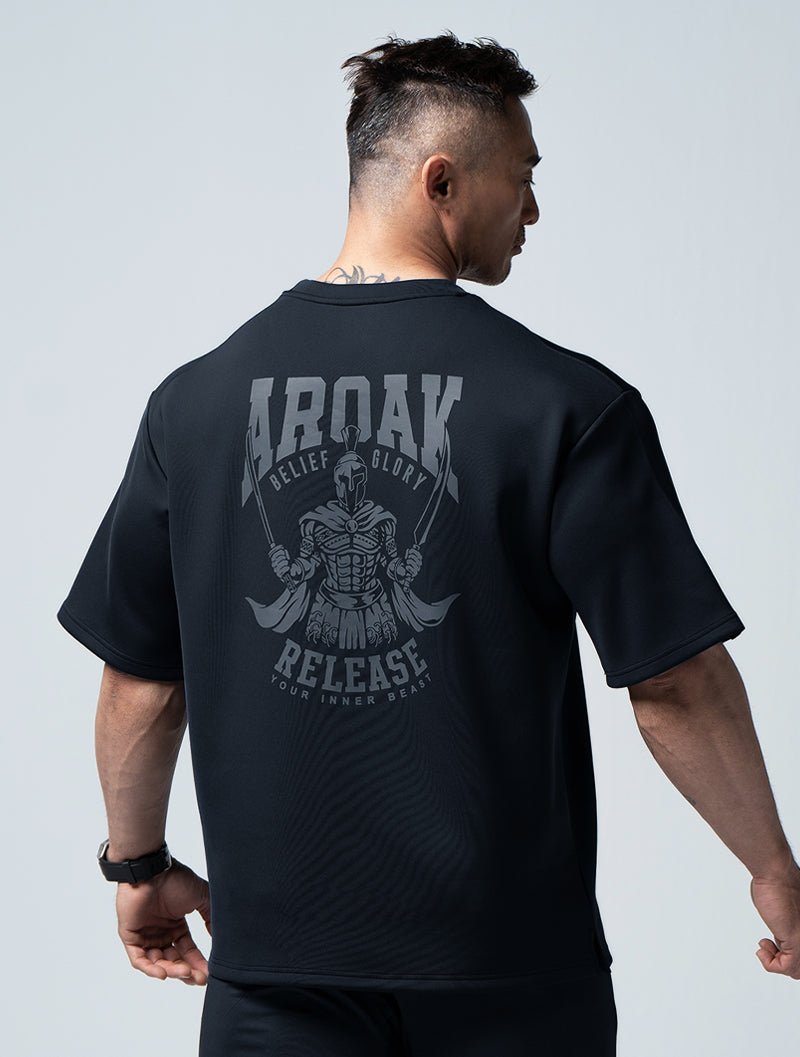 AirFlex™ 怒吼 OVERSIZED短袖上衣 (黑) - AROAK 機能健身服飾 | 專為健人打造
