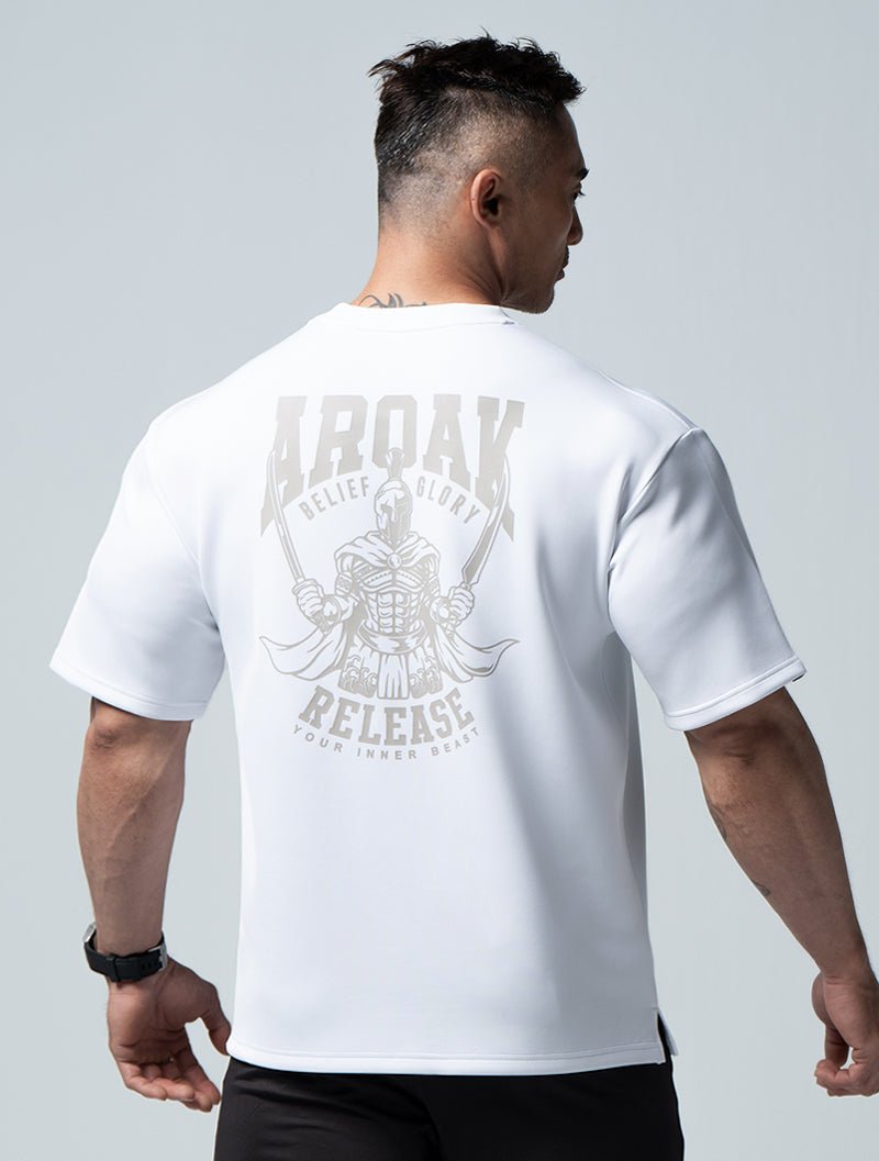 AirFlex™ 怒吼 OVERSIZED短袖上衣 (白) - AROAK 機能健身服飾 | 專為健人打造