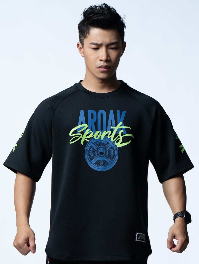 AirFlex™ OVERSIZED無畏之力拉克蘭袖上衣 (黑) - AROAK 機能健身服飾 | 專為健人打造