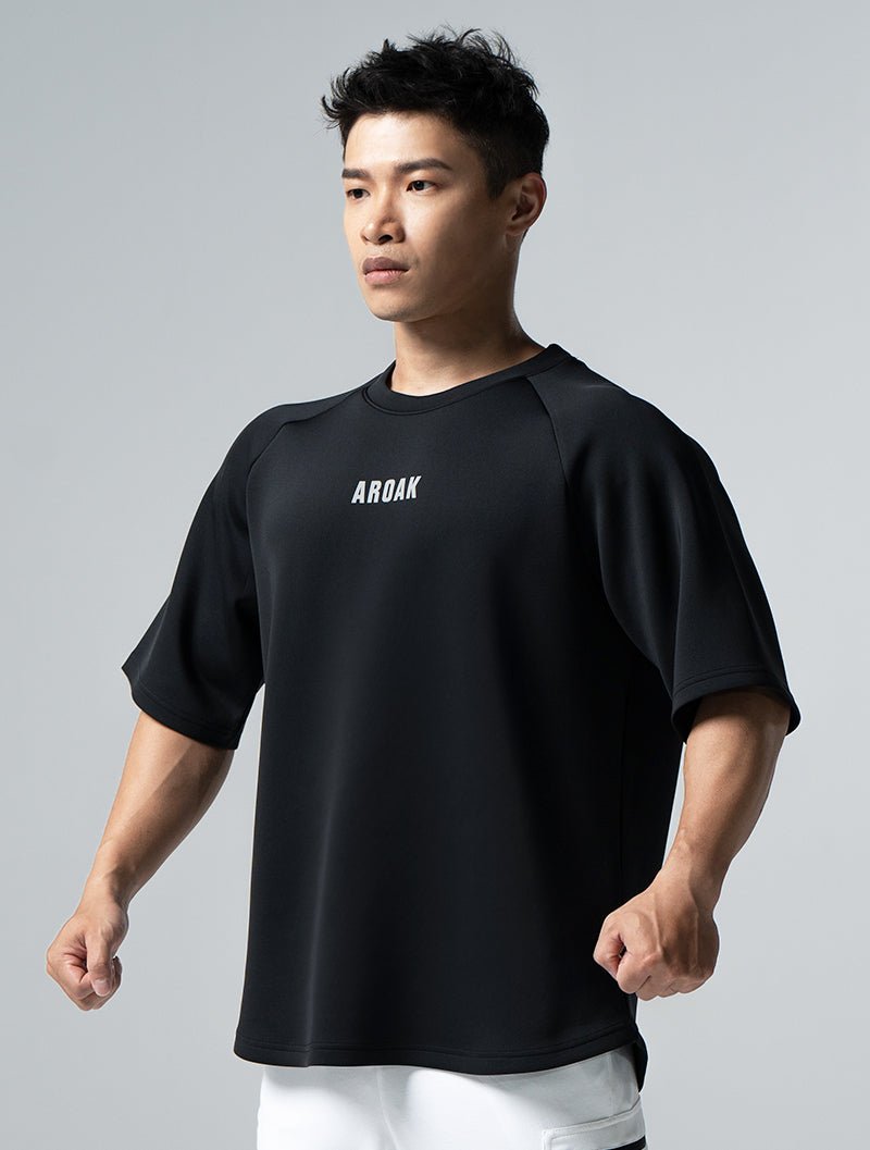 AirFlex™ OVERSIZED 戰神之巔拉克蘭袖上衣 (黑) - AROAK 機能健身服飾 | 專為健人打造