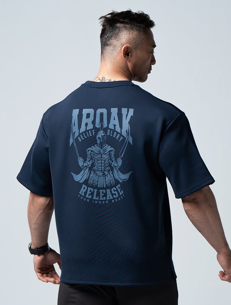 AirFlex™ 怒吼 OVERSIZED短袖上衣 (丈青) - AROAK 機能健身服飾 | 專為健人打造