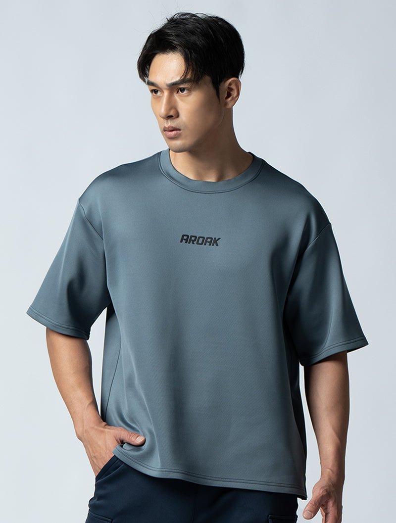 AirFlex™ OVERSIZED短袖上衣 (鐵灰藍) - AROAK 機能健身服飾 | 專為健人打造
