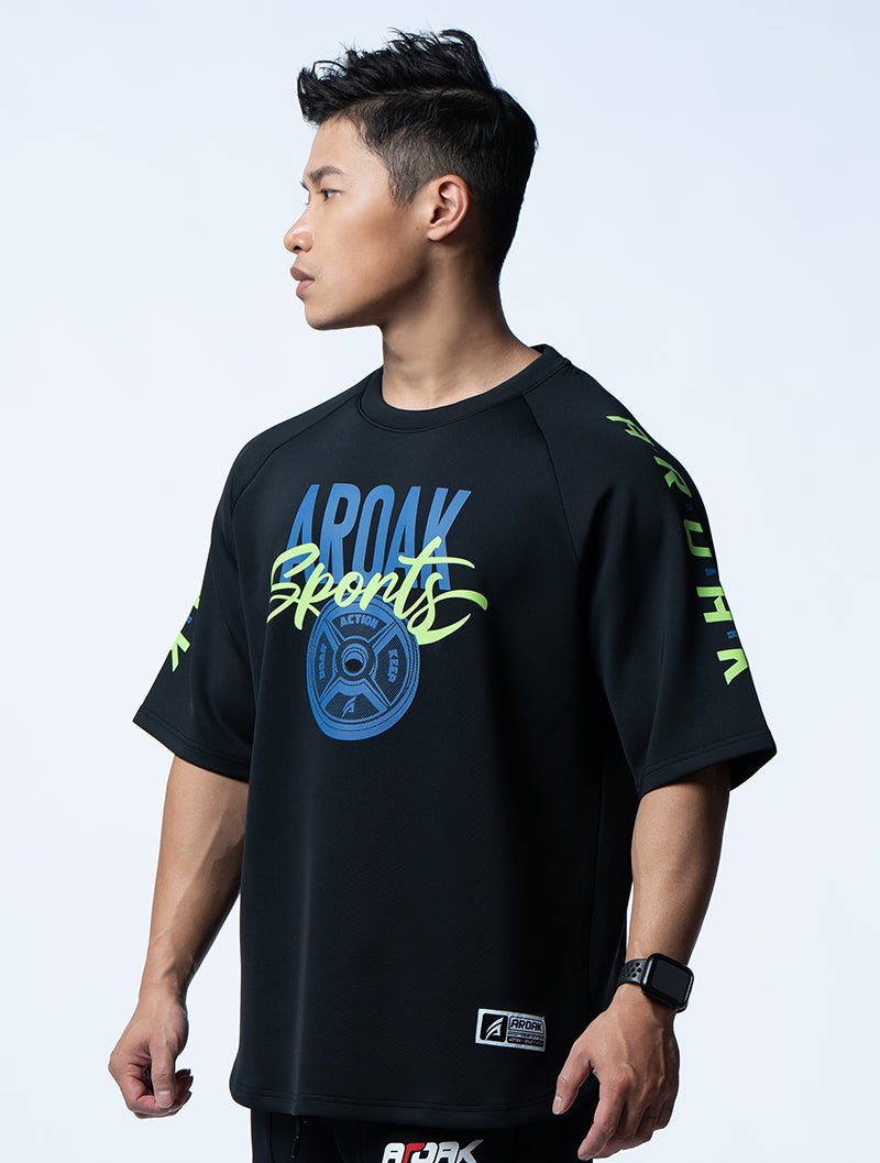 AirFlex™ OVERSIZED無畏之力拉克蘭袖上衣 (黑) - AROAK 機能健身服飾 | 專為健人打造