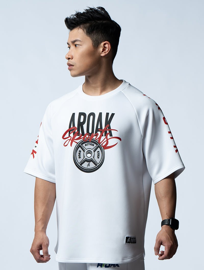 AirFlex™ OVERSIZED無畏之力拉克蘭袖上衣 (白) - AROAK 機能健身服飾 | 專為健人打造