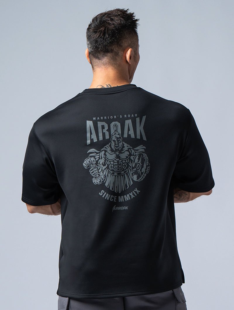 AirFlex™ 戰士的怒吼 OVERSIZED短袖上衣 (黑) - AROAK 機能健身服飾 | 專為健人打造