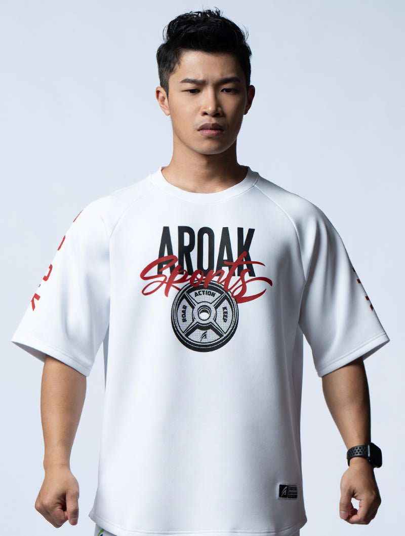 AirFlex™ OVERSIZED無畏之力拉克蘭袖上衣 (白) - AROAK 機能健身服飾 | 專為健人打造