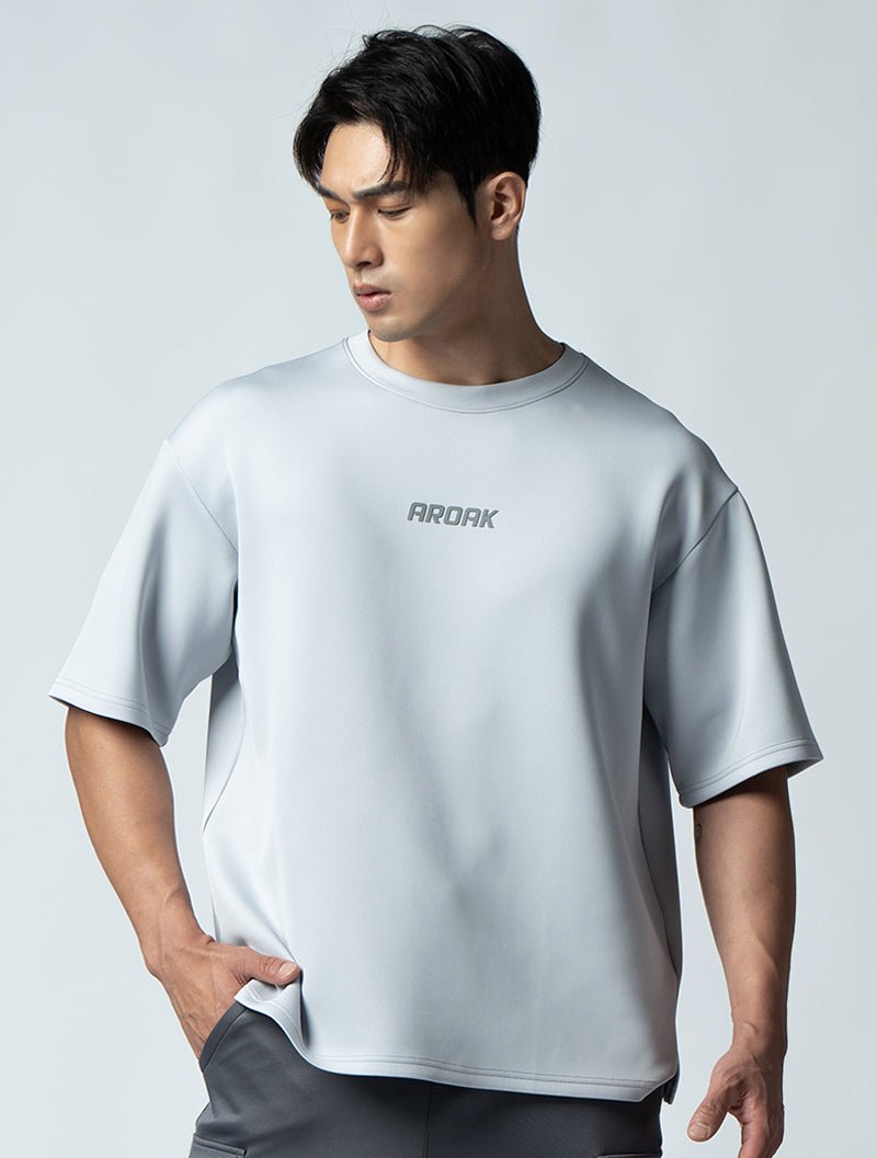AirFlex™ OVERSIZED短袖上衣 (淺灰) - AROAK 機能健身服飾 | 專為健人打造