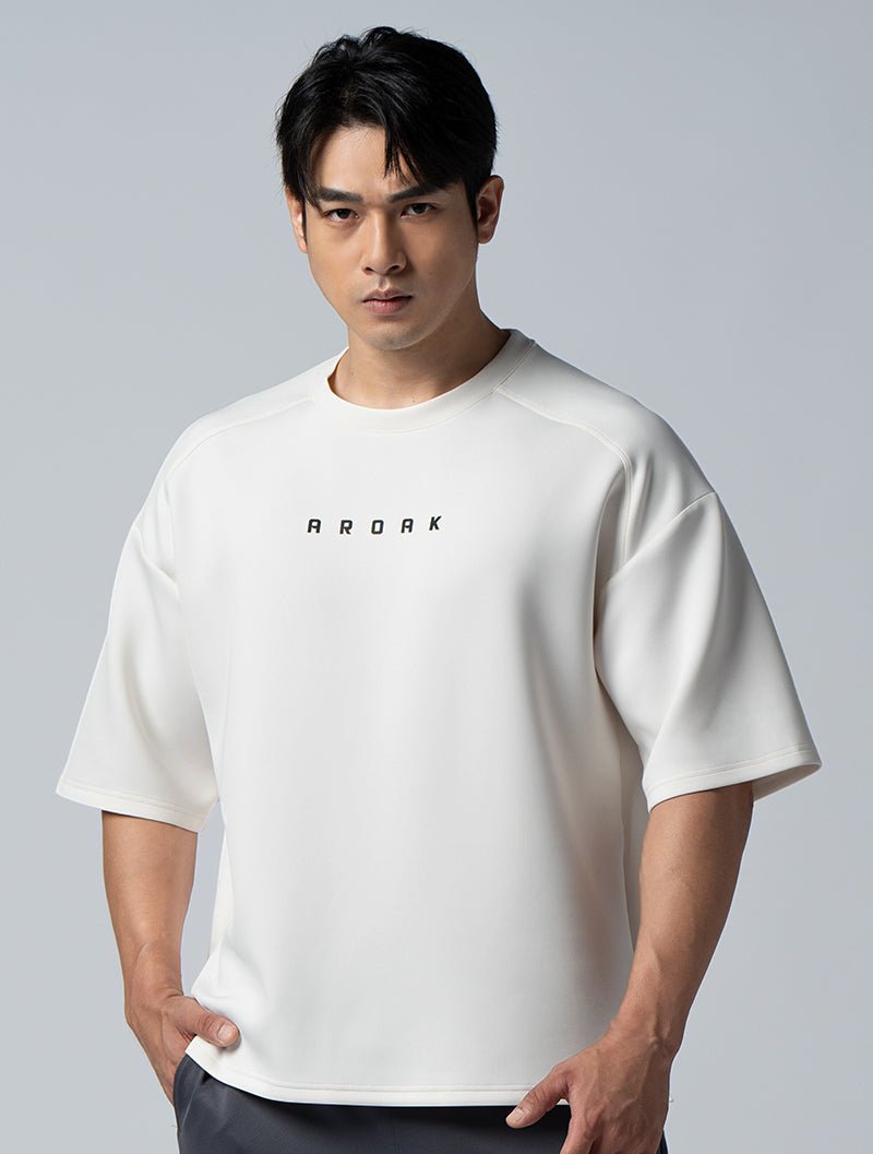 AirFlex™5分袖落肩機能訓練上衣 (米白) - AROAK 機能健身服飾 | 專為健人打造