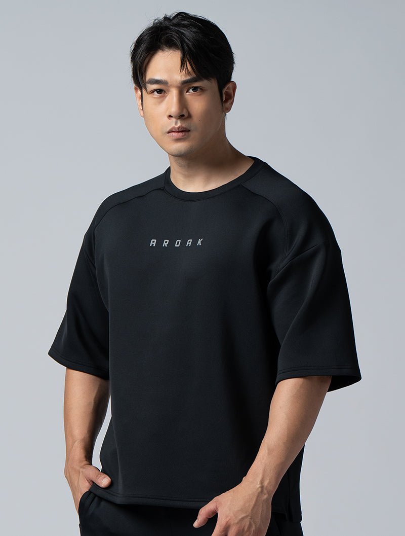 AirFlex™5分袖落肩機能訓練上衣 (黑) - AROAK 機能健身服飾 | 專為健人打造