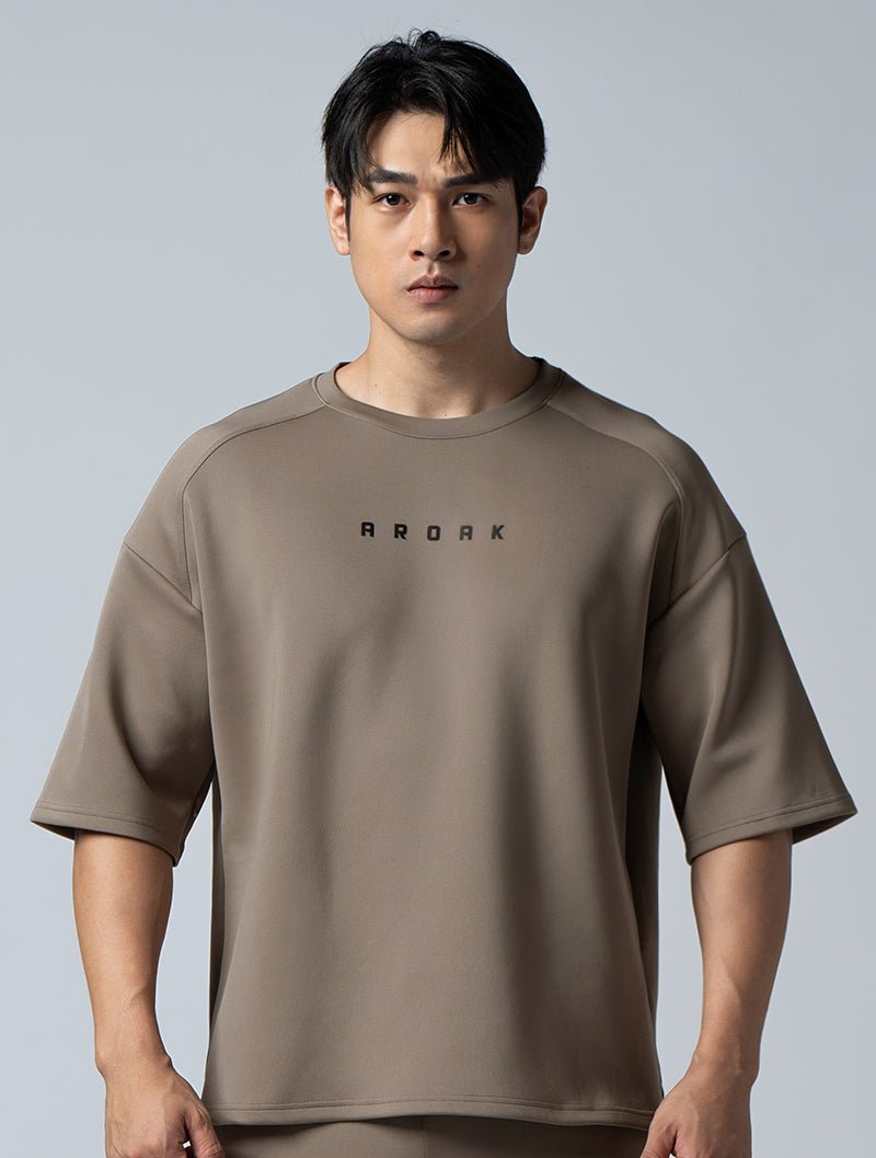 AirFlex™5分袖落肩機能訓練上衣 (棕卡其) - AROAK 機能健身服飾 | 專為健人打造