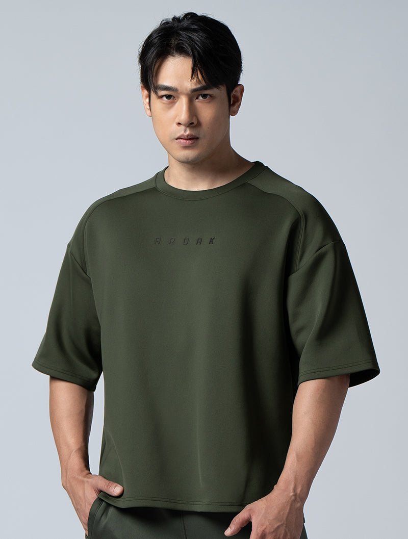 AirFlex™5分袖落肩機能訓練上衣 (墨綠) - AROAK 機能健身服飾 | 專為健人打造