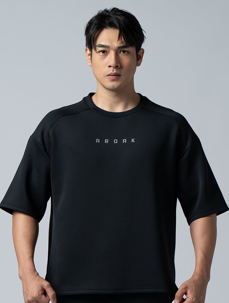 AirFlex™5分袖落肩機能訓練上衣 (黑) - AROAK 機能健身服飾 | 專為健人打造