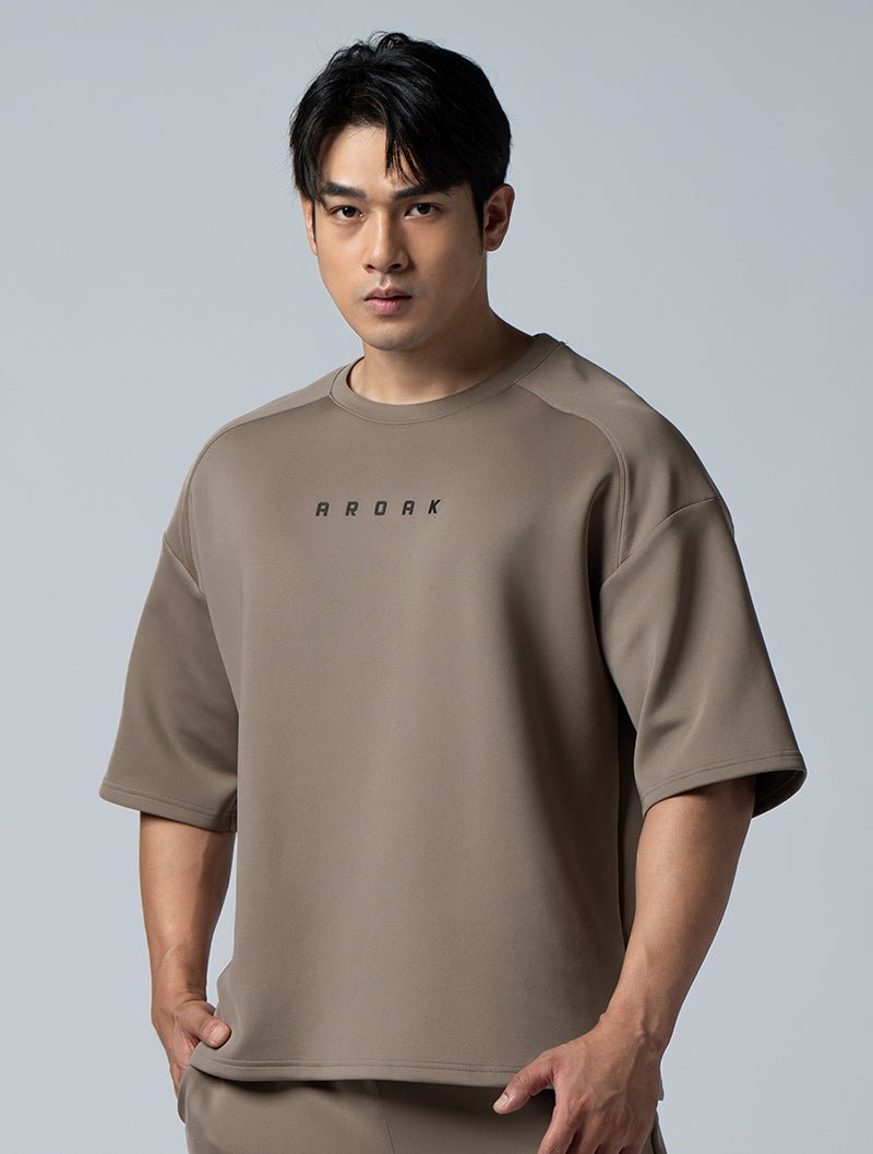 AirFlex™5分袖落肩機能訓練上衣 (棕卡其) - AROAK 機能健身服飾 | 專為健人打造