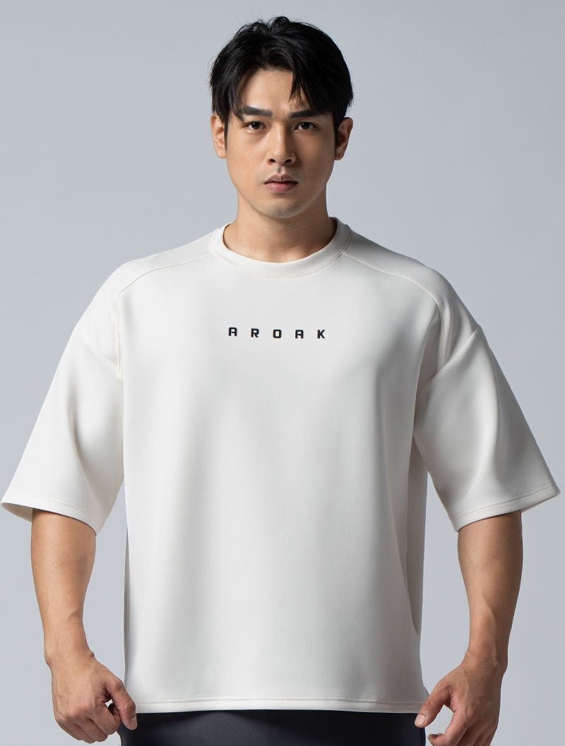 AirFlex™5分袖落肩機能訓練上衣 (米白) - AROAK 機能健身服飾 | 專為健人打造