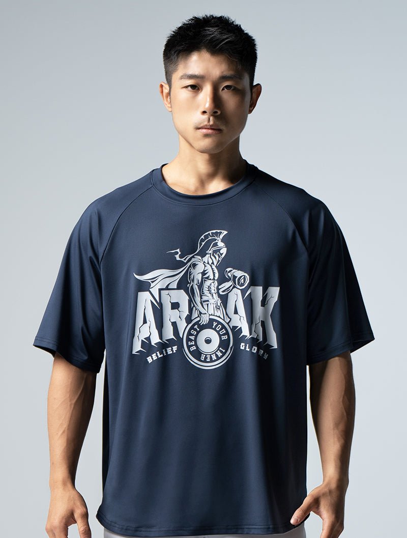 ArcTech™ 堅毅戰士寬版拉克蘭袖上衣 (深藍) - AROAK 機能健身服飾 | 專為健人打造