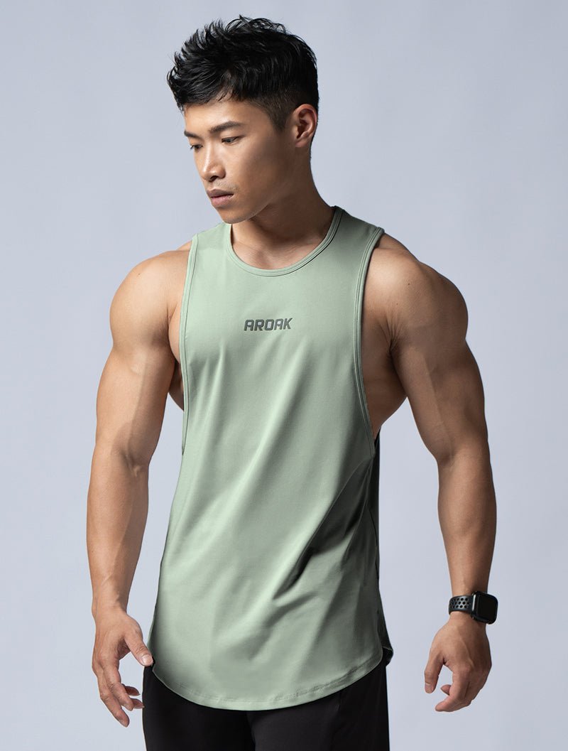 ArcTech™ 機能圓弧健身背心 (淺灰綠) - AROAK 機能健身服飾 | 專為健人打造