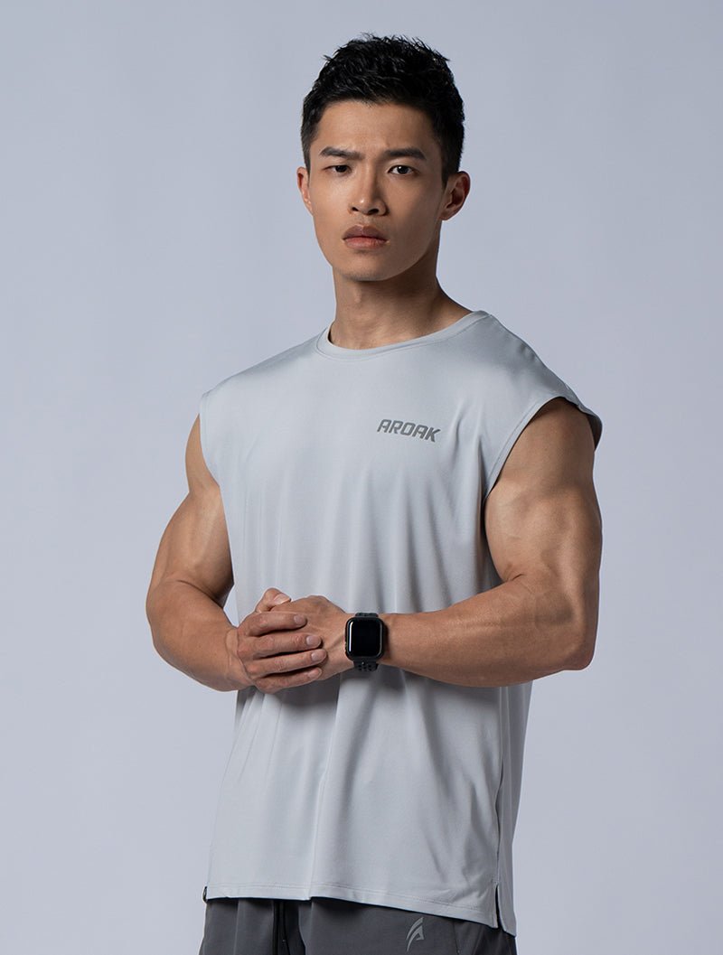 ArcTech™ 機能落肩訓練背心 (淺灰) - AROAK 機能健身服飾 | 專為健人打造