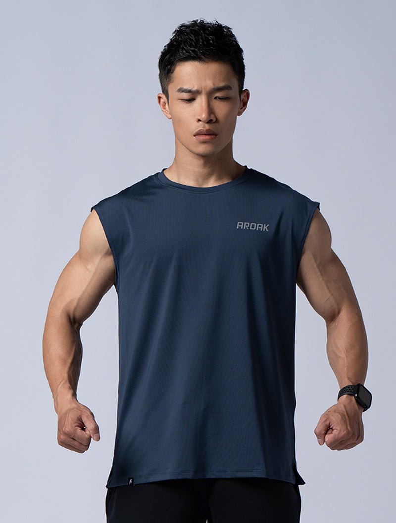 ArcTech™ 機能落肩訓練背心 (深藍) - AROAK 機能健身服飾 | 專為健人打造