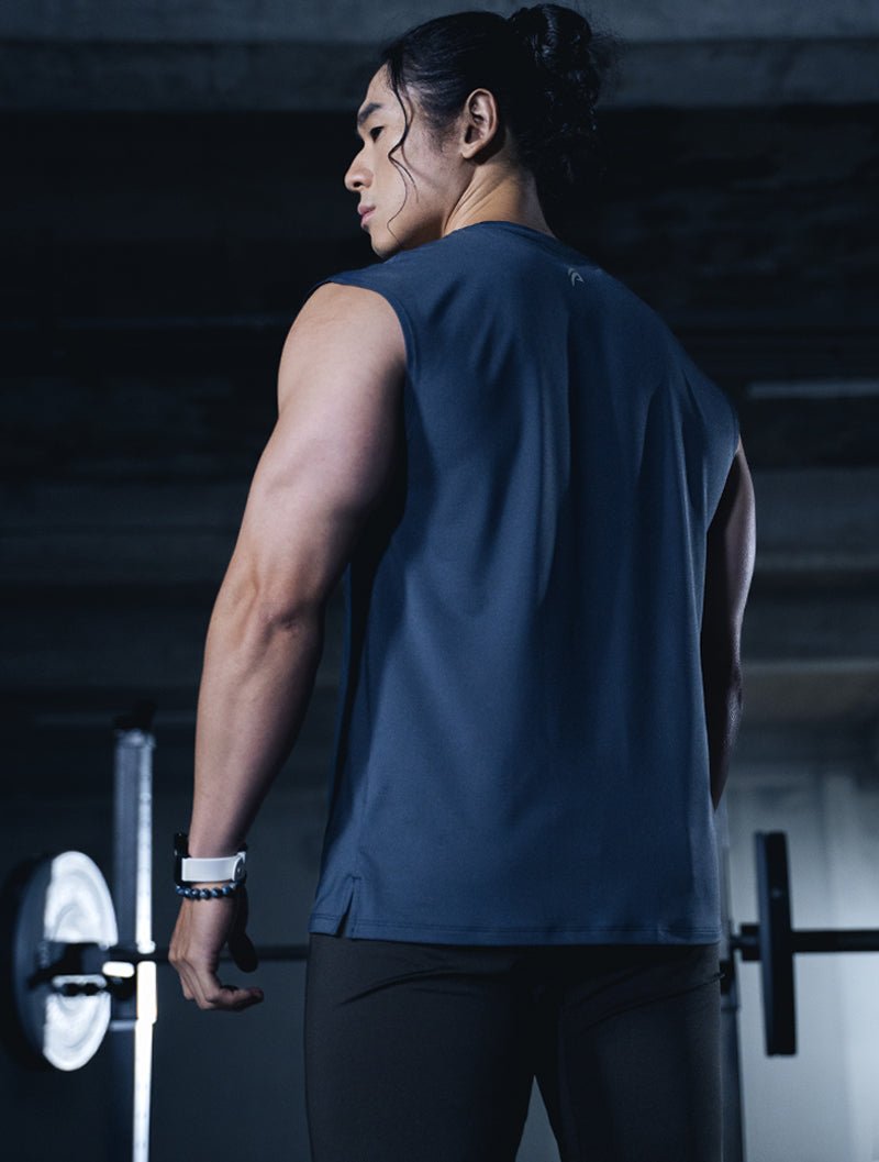 ArcTech™ 機能落肩訓練背心 (深藍) - AROAK 機能健身服飾 | 專為健人打造