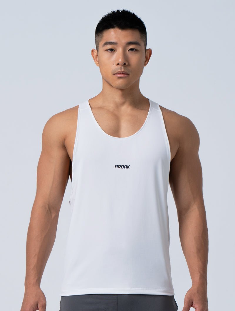 ArcTech™機能拼接挖背背心 (白) - AROAK 機能健身服飾 | 專為健人打造