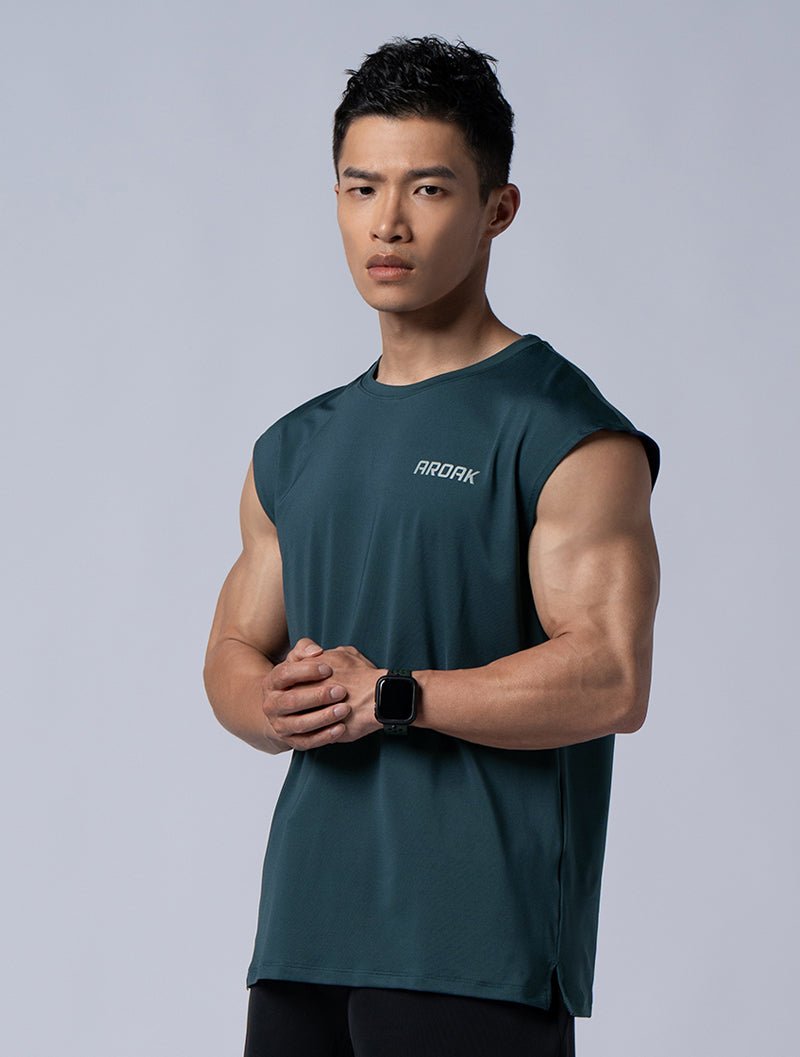 ArcTech™ 機能落肩訓練背心 (藍綠) - AROAK 機能健身服飾 | 專為健人打造