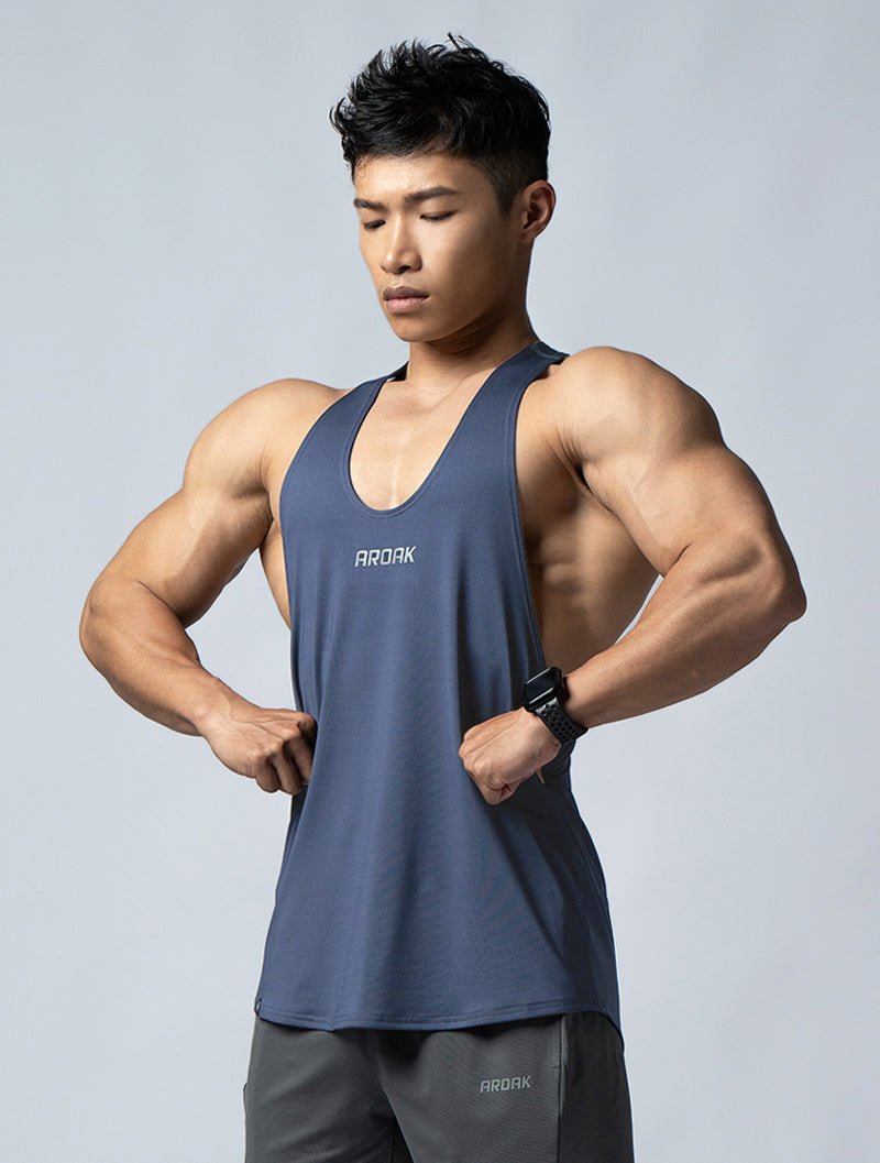 ArcTech™ 機能細肩挖背訓練背心 (菸灰藍) - AROAK 機能健身服飾 | 專為健人打造