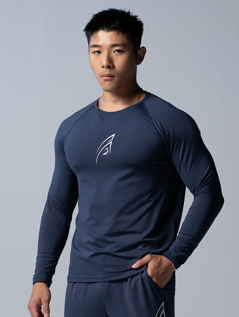 ArcTech™ 極簡核心拉克蘭袖機能上衣 (深藍) - AROAK 機能健身服飾 | 專為健人打造
