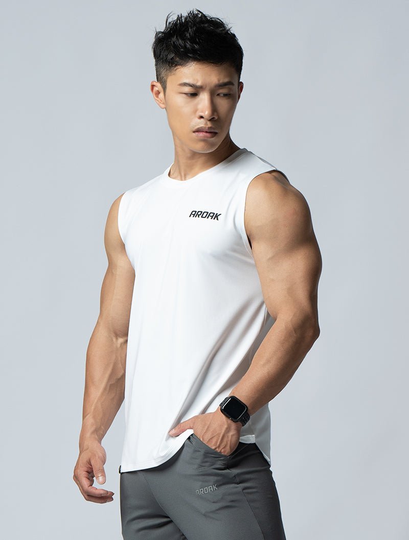 ArcTech™ 機能寬肩訓練背心 (白) - AROAK 機能健身服飾 | 專為健人打造