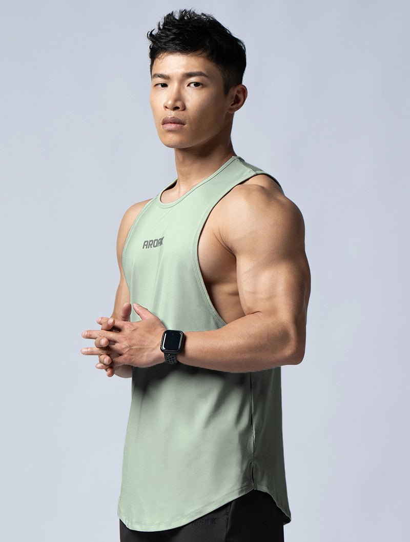 ArcTech™ 機能圓弧健身背心 (淺灰綠) - AROAK 機能健身服飾 | 專為健人打造