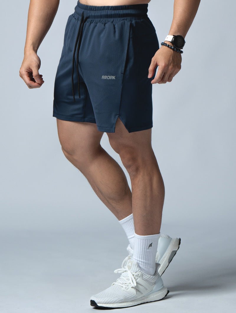ArcTech™ 機能開岔訓練短褲 (深藍) - AROAK 機能健身服飾 | 專為健人打造