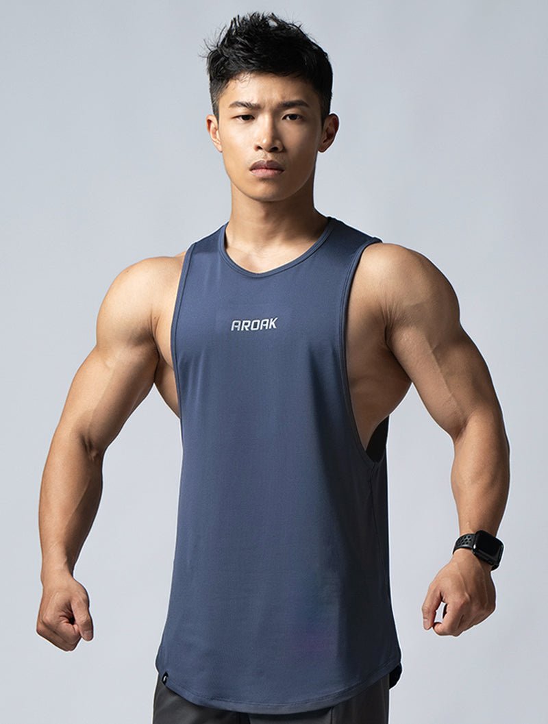 ArcTech™ 機能圓弧健身背心 (菸灰藍) - AROAK 機能健身服飾 | 專為健人打造
