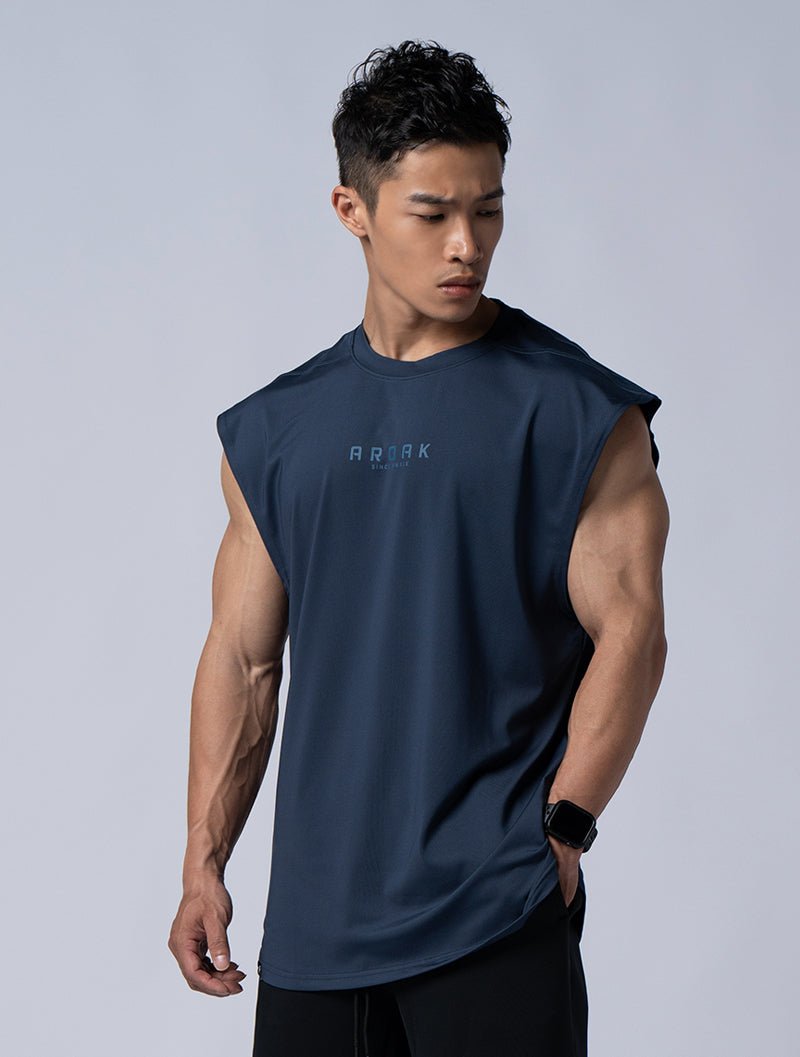 ArcTech™ 機能剪接寬版背心 (深藍) - AROAK 機能健身服飾 | 專為健人打造