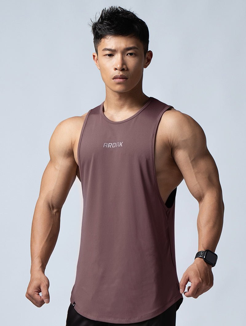 ArcTech™ 機能圓弧健身背心 (棕粉) - AROAK 機能健身服飾 | 專為健人打造