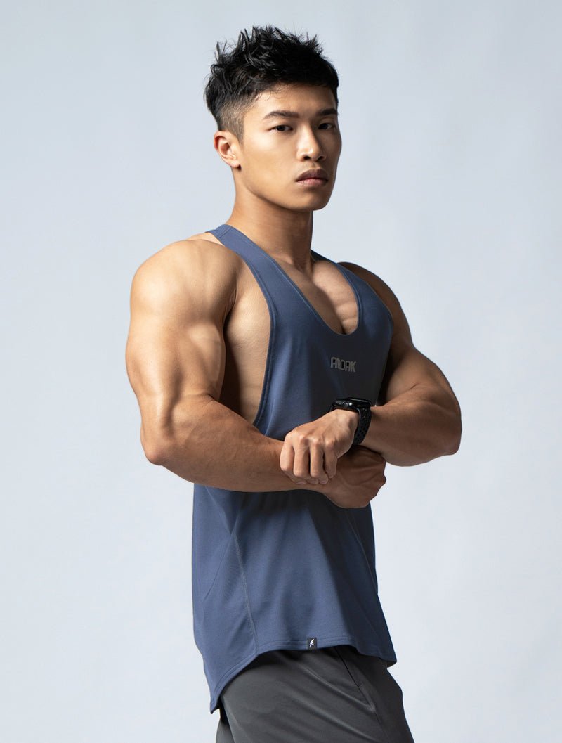 ArcTech™ 機能細肩挖背訓練背心 (菸灰藍) - AROAK 機能健身服飾 | 專為健人打造